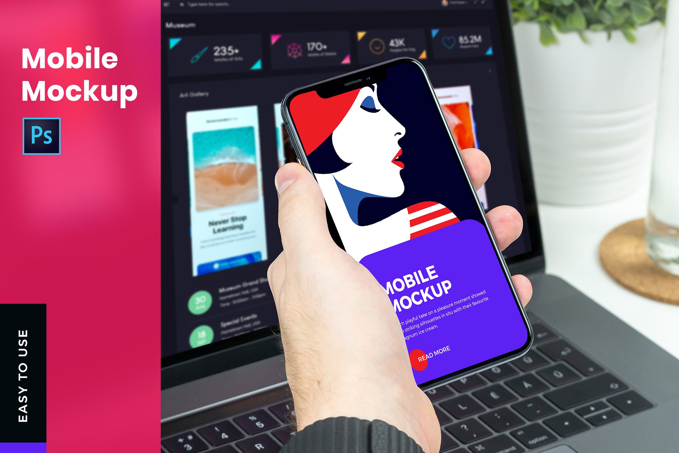 手持全面屏手机UI设计演示素材库精选样机模板 Mobile With Hand Mockup插图