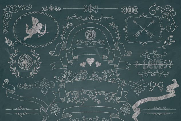 浪漫主义粉笔画元素设计素材 Romantic Elements. Chalk Drawing PNG插图(1)