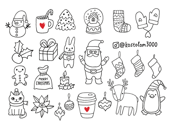 圣诞主题手绘插图集 Christmas Sketches Freebie