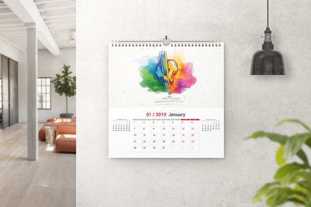 方形挂墙活页日历样机模板 Square Wall Calendar Mockups插图(1)