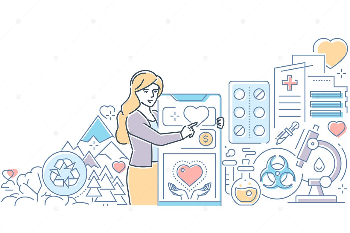 慈善概念线条设计风格矢量插画素材库精选 Charity concept – line design style illustration插图(1)