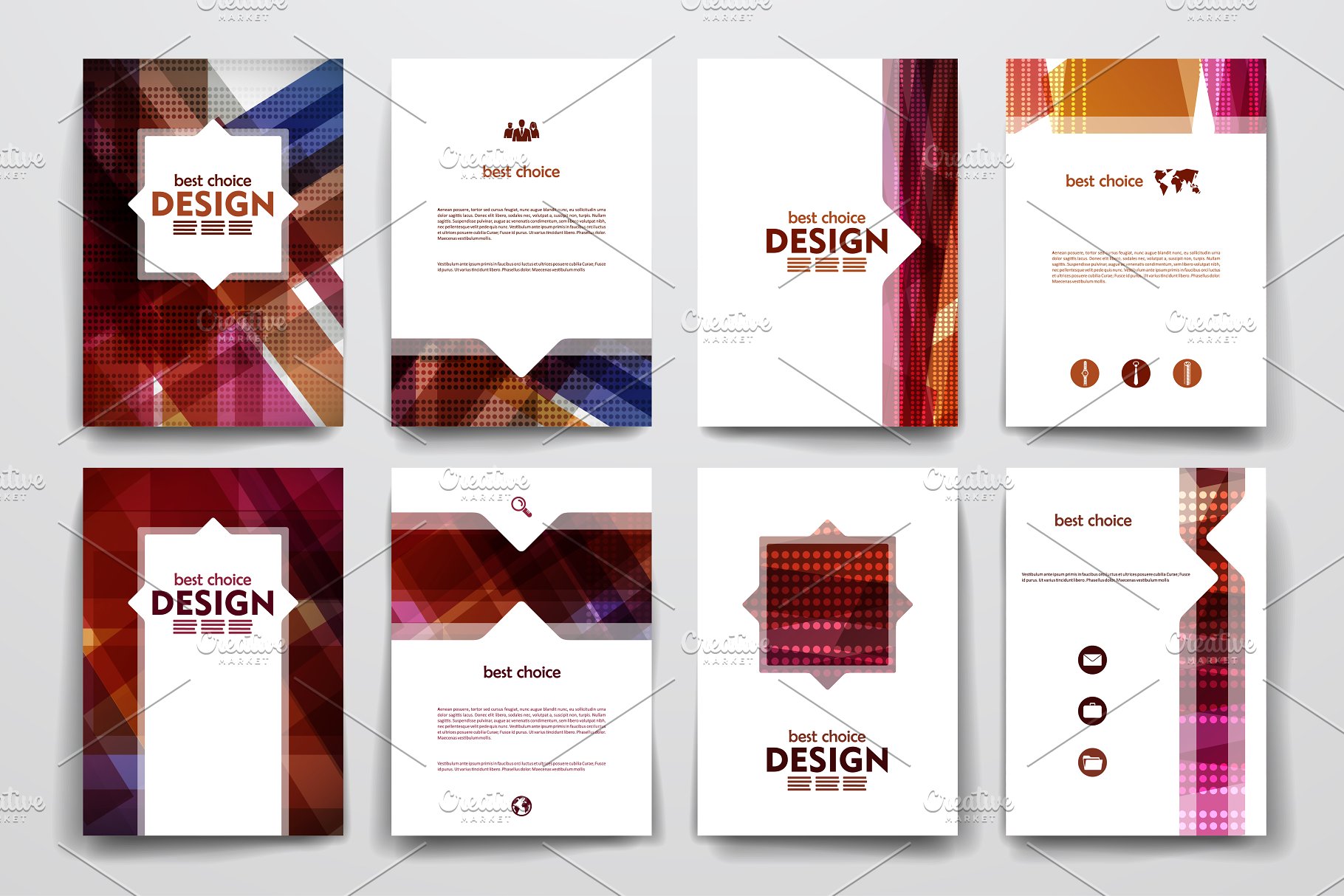 大红色抽象背景小册子画册模板 Set of Abstract Brochures插图(2)