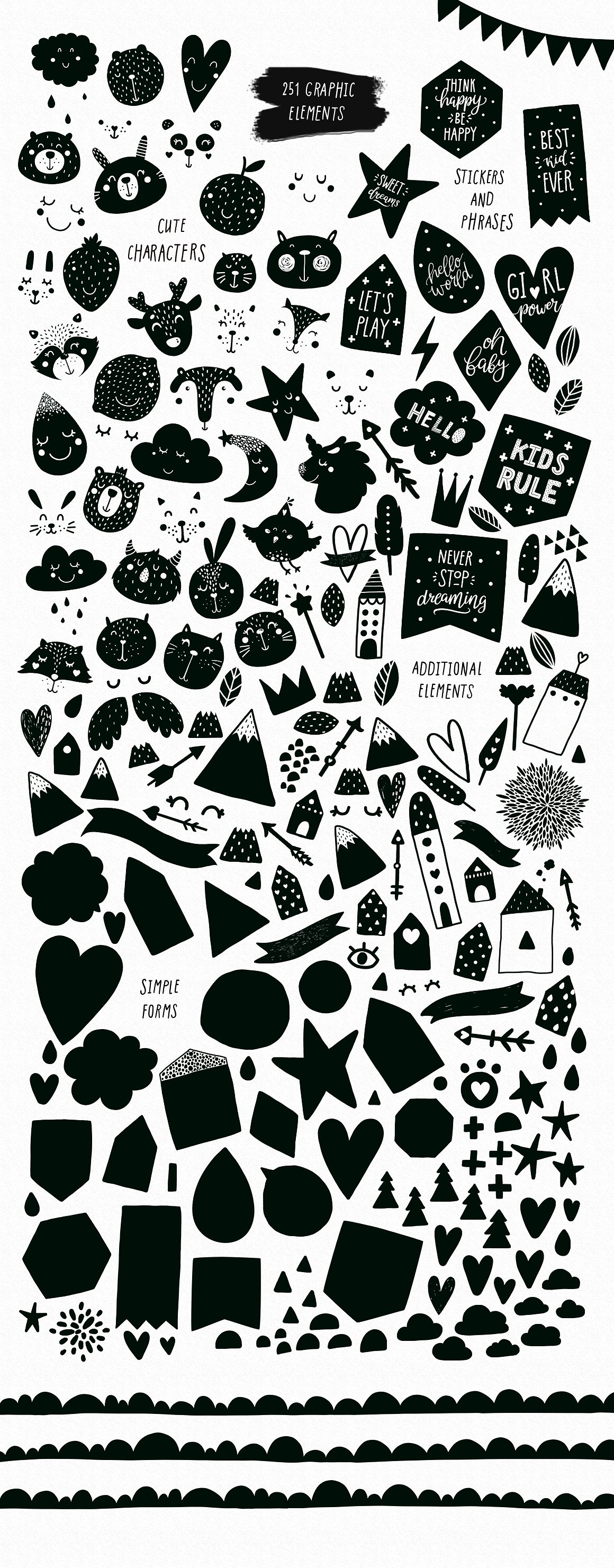 可爱的黑白动物手绘无缝背景元素下载[png,eps]插图(8)