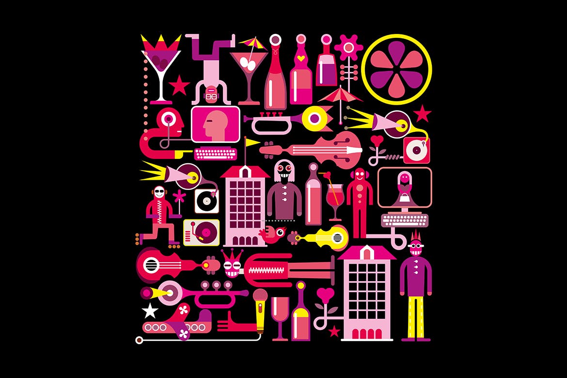 音乐夏夜矢量艺术插画设计素材 Music Summer Night vector artwork插图