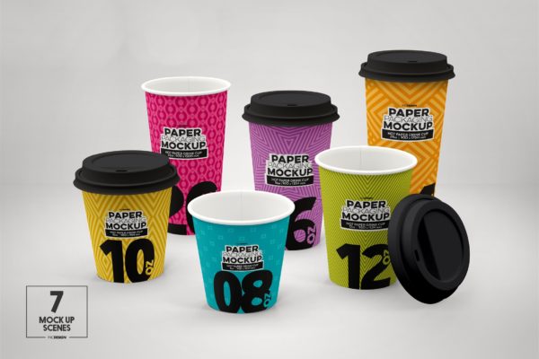 热饮一次性纸杯外观设计素材库精选 Paper Hot Drink Cups Packaging Mockup