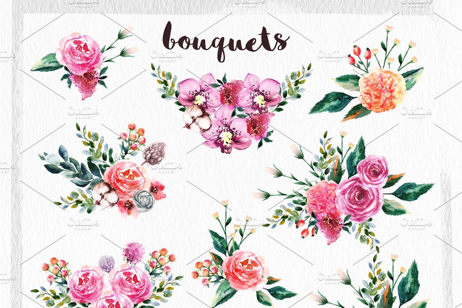 西番莲水彩剪贴画 Watercolor Passion Flowers插图(2)