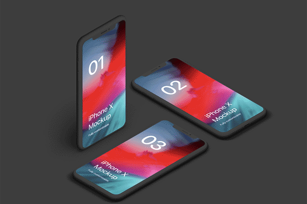 素材库下午茶：多角度排列效果柔和的 iPhone X 应用APP设计展示样机 [PSD]