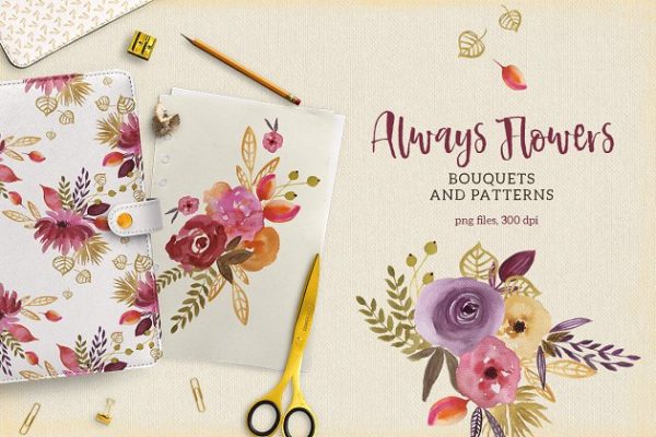 高清手绘花卉剪切画素材 Always Flowers