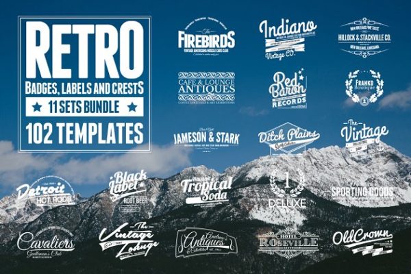 102个复古徽章，标签和Logo模板 102 Retro Badges, Labels and Crests
