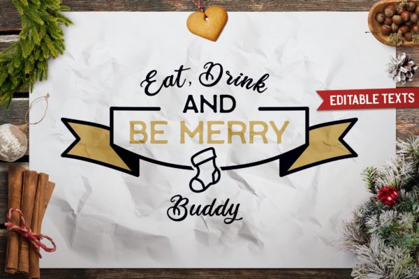 圣诞节主题T恤创意徽章印花设计素材 Merry Christmas T-Shirt. Vector Print, Holiday SVG