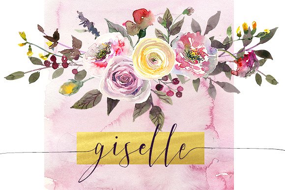 黄色粉色水彩花卉剪贴画合集 Watercolor Pink Yellow Flowers插图(8)