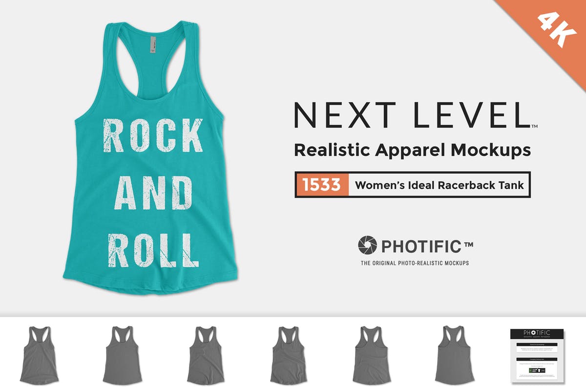 女性时尚印花工字型背心服装样机 Next Level 1533 Racerback Tank-Top Mockups插图