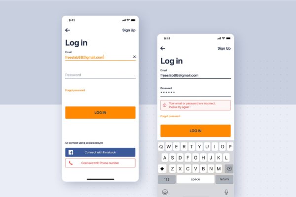 类滴滴打车APP应用登录流程界面设计模板 Car rental mobile UI Kit – Login flow