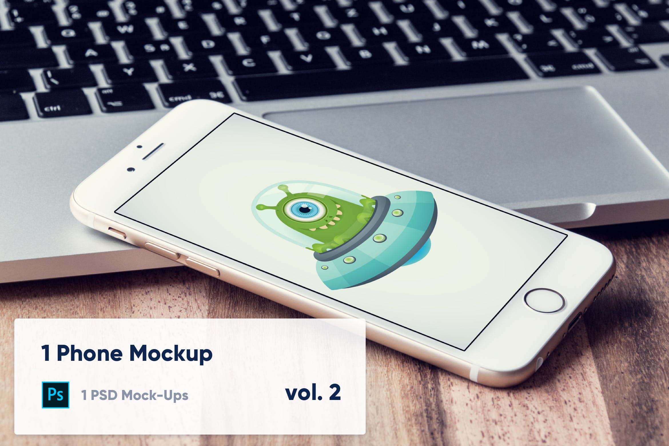 电脑办公桌上的iPhone手机屏幕演示素材库精选样机v1 1 Phone Mockup on Laptop – Vol. 1插图