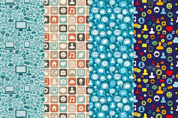8款社交媒体图标图案背景纹理 8 patterns with social media icons插图(1)