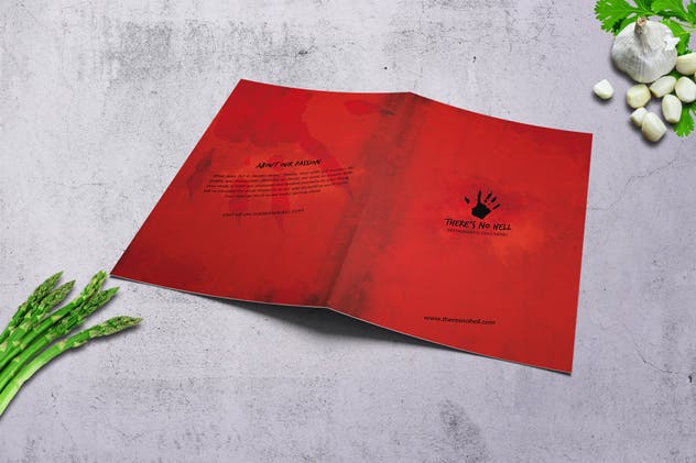 对折页食谱菜单暗黑料理模板 There’s no Hell Bifold A4 & US Letter Menu插图(4)