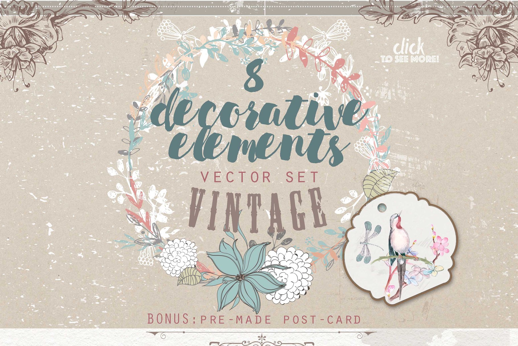 极力推荐：超级矢量花卉素材库 VECTOR LAB "FLORAl&VINTAGE"插图(8)