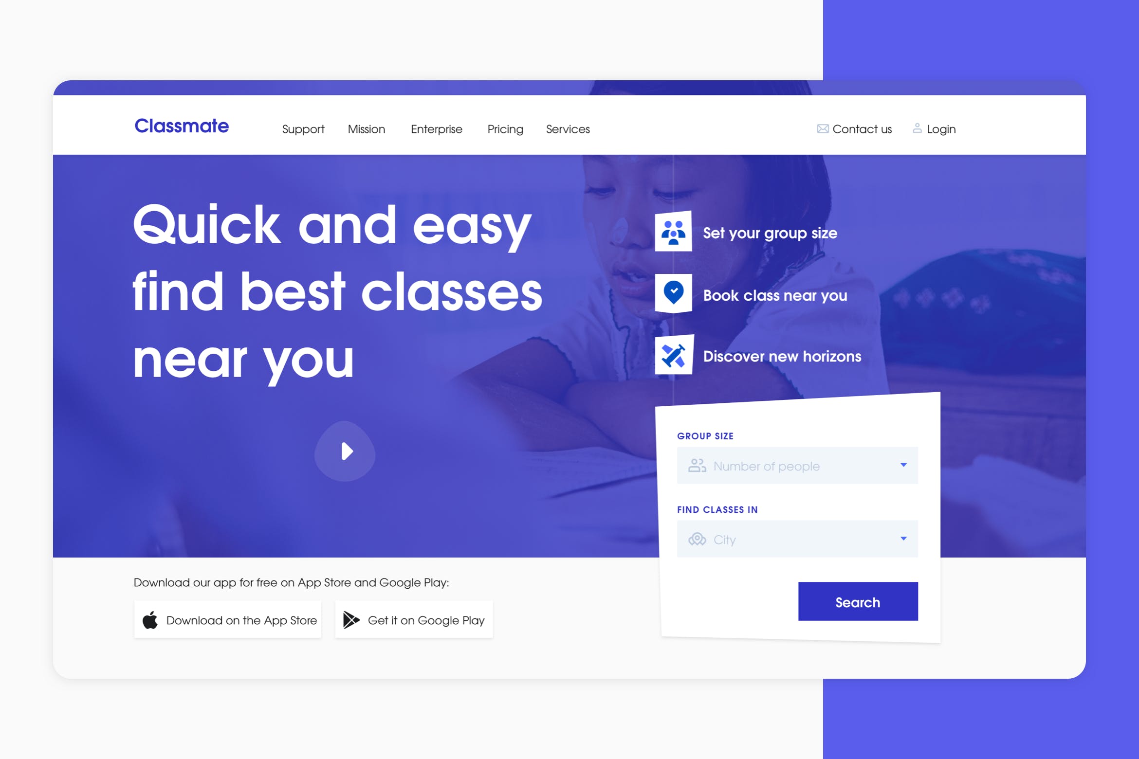 班级网站UI界面设计SKETCH模板 Classmate – Hero Header Sketch Concept插图