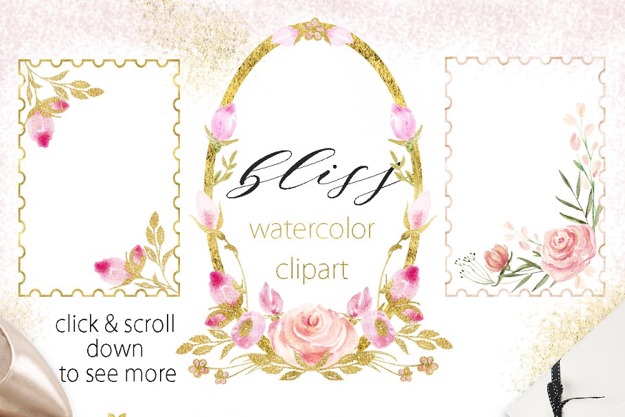 精致的手绘花卉水彩剪贴画 Watercolor clipart. Bliss. Pnik.插图(4)