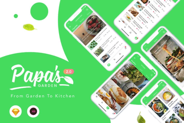 素材库下午茶：绿色健康的美食轻食相关功能的APP UI KITS [Sketch,XD]