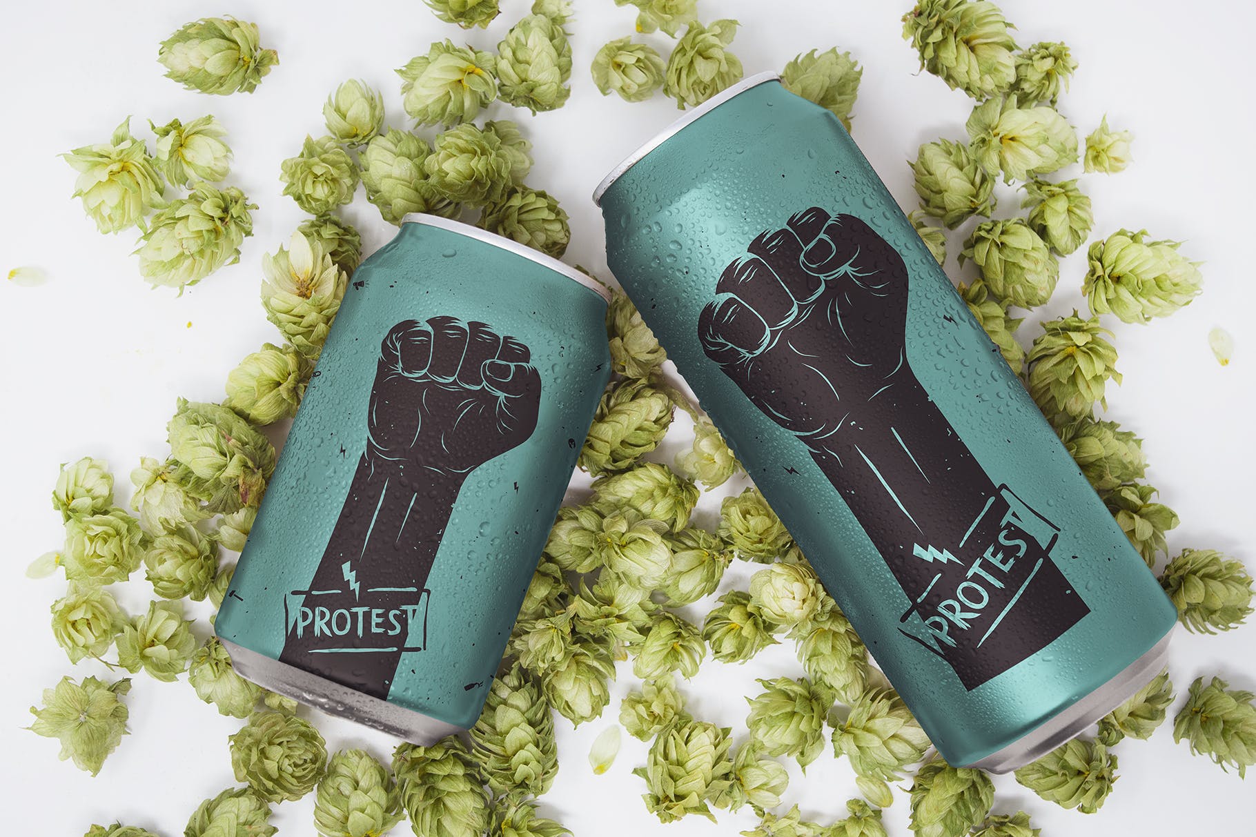 两种尺寸啤酒罐易拉罐外观设计图素材库精选 Beer Can Duo Mockup插图(1)