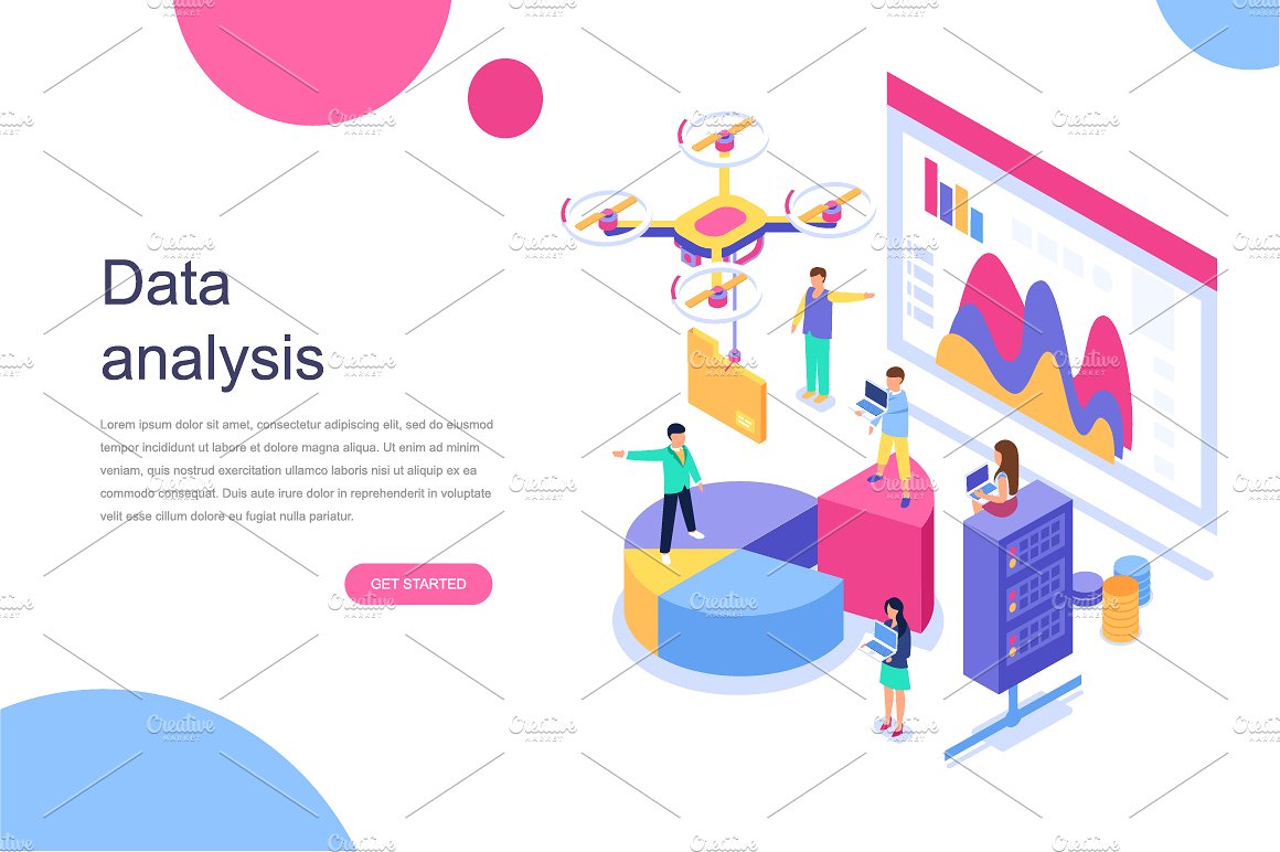 现代平面设计等距着陆页模板 Isometric Concept Flat Design插图(1)