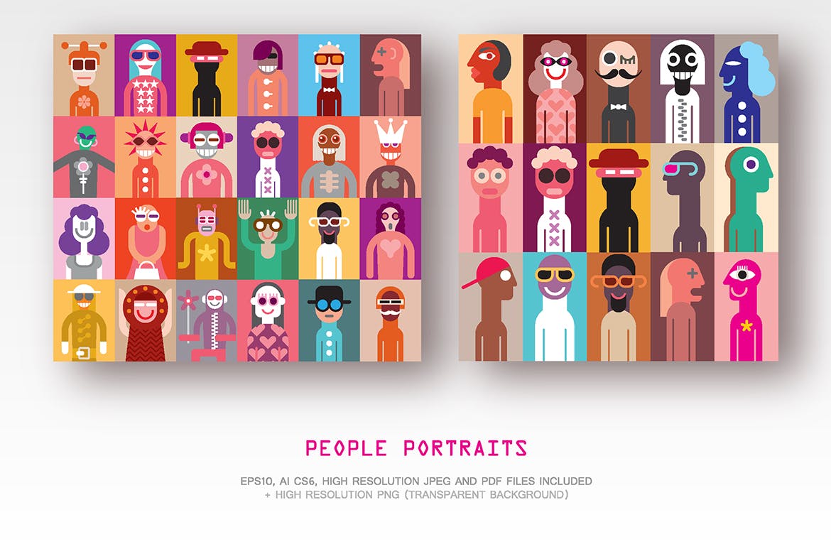 抽象手绘人物形象矢量插画素材 Set of People Portraits vector illustration插图