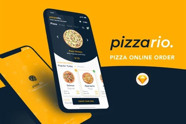 素材库下午茶：完整功能与交互的披萨外卖外送APP UI KITS[Sketch]