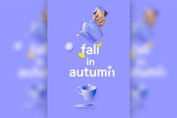 简约浅紫蓝背景秋天主题海报psd素材