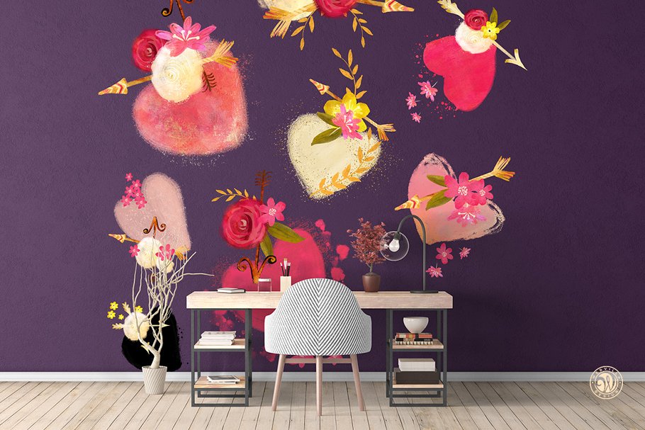 彩色粉笔画心形手绘插画 Pastel Hearts插图(2)