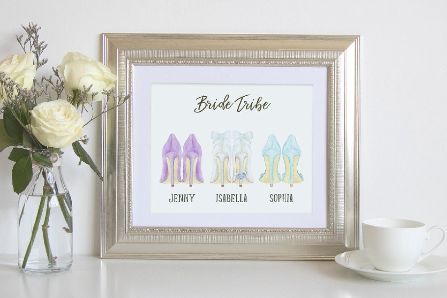 手工绘制水彩鞋婚礼元素合集 Watercolor wedding shoes clipart插图(7)