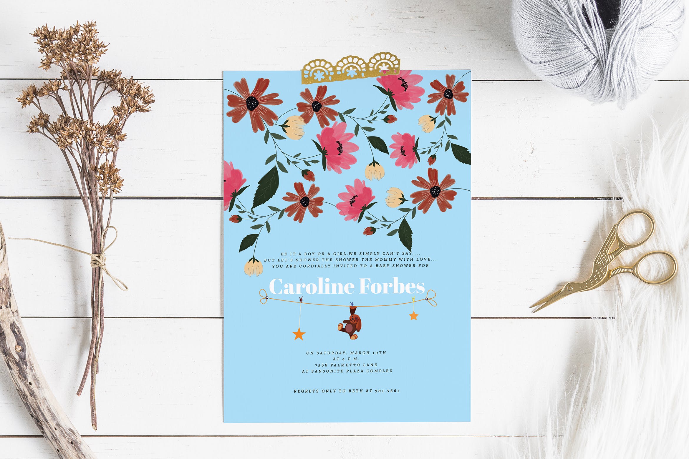 新生婴儿宝宝满月酒邀请函邀请卡设计模板 Baby Shower Invitation Card插图