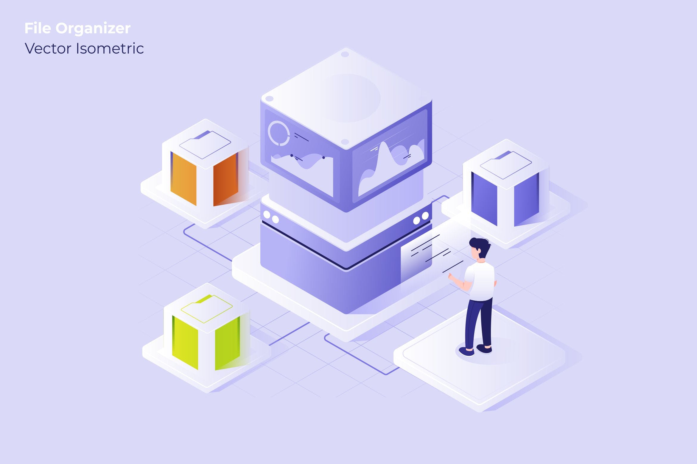 大数据主题矢量等距素材库精选概念插画素材 Big Data – Vector Illustration插图