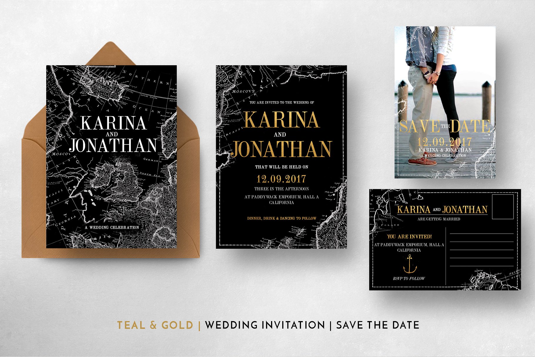 复古地图背景婚礼物料设计模板 Vintage Map Wedding Suite插图(12)