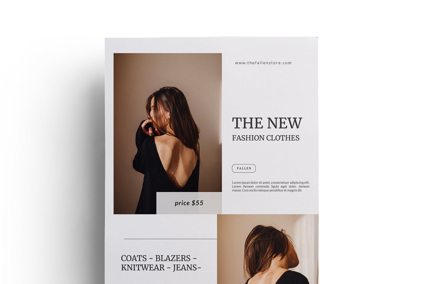 极简主义设计风格高端女装宣传单设计模板 Minimal Fashion Flyer插图(1)