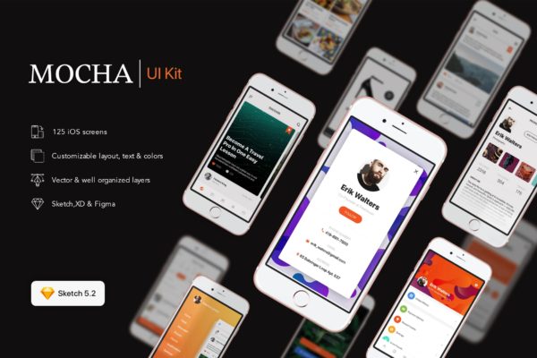 多用途APP应用UI设计套件SKETCH模板 Mocha Mobile UI Kit for SKETCH