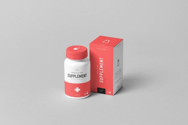 膳食补充剂营养品药罐和包装盒样机5 Supplement Jar &amp; Box Mock-Up 5