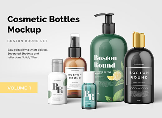 时尚的化妆品样机模型下载Cosmetic Bottles Mockup