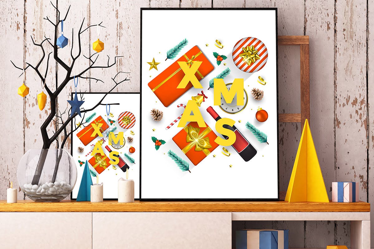 圣诞节&新年祝福主题贺卡设计模板v3 Merry Christmas and Happy New Year greeting cards插图(1)