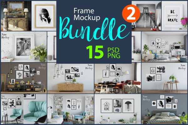 家居装饰画框相框样机模板合集 Interior Frame Mockup Bundle Vol. 2