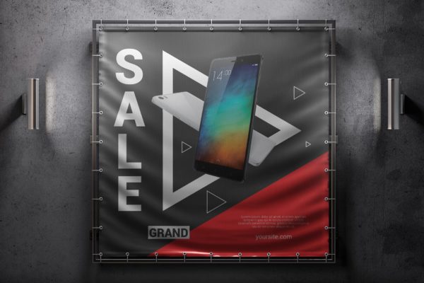 方形户外广告横幅效果图样机素材库精选模板 Square Outdoor Advertising Banner Mockup