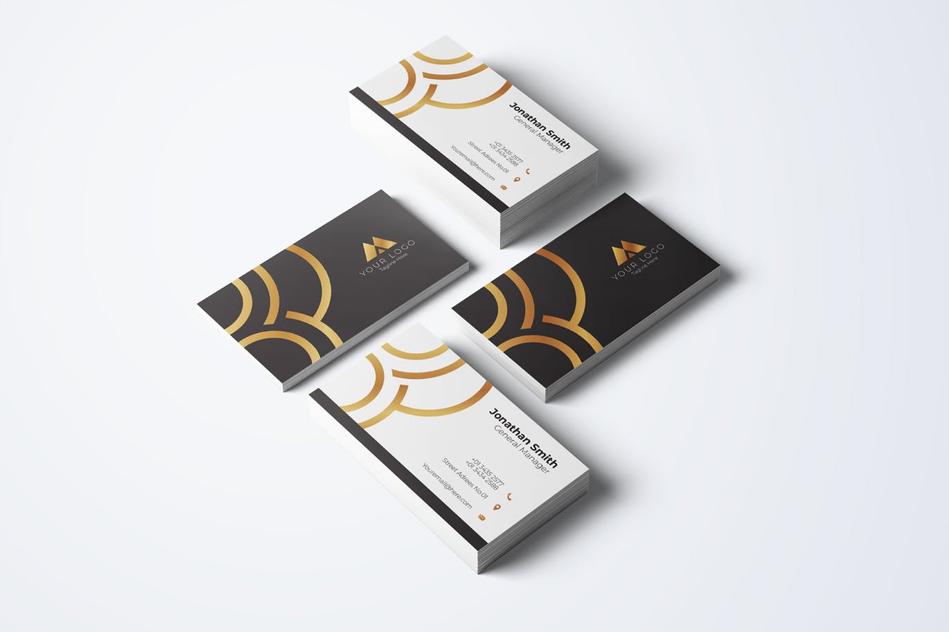 金箔弧线图形企业素材库精选名片模板v68 Business Card Template.v68插图