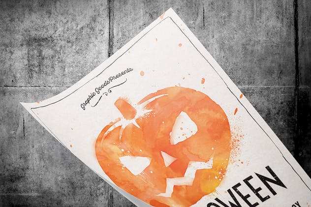 水彩风万圣节派对传单设计模板 Watercolor Halloween Party Flyer插图(2)