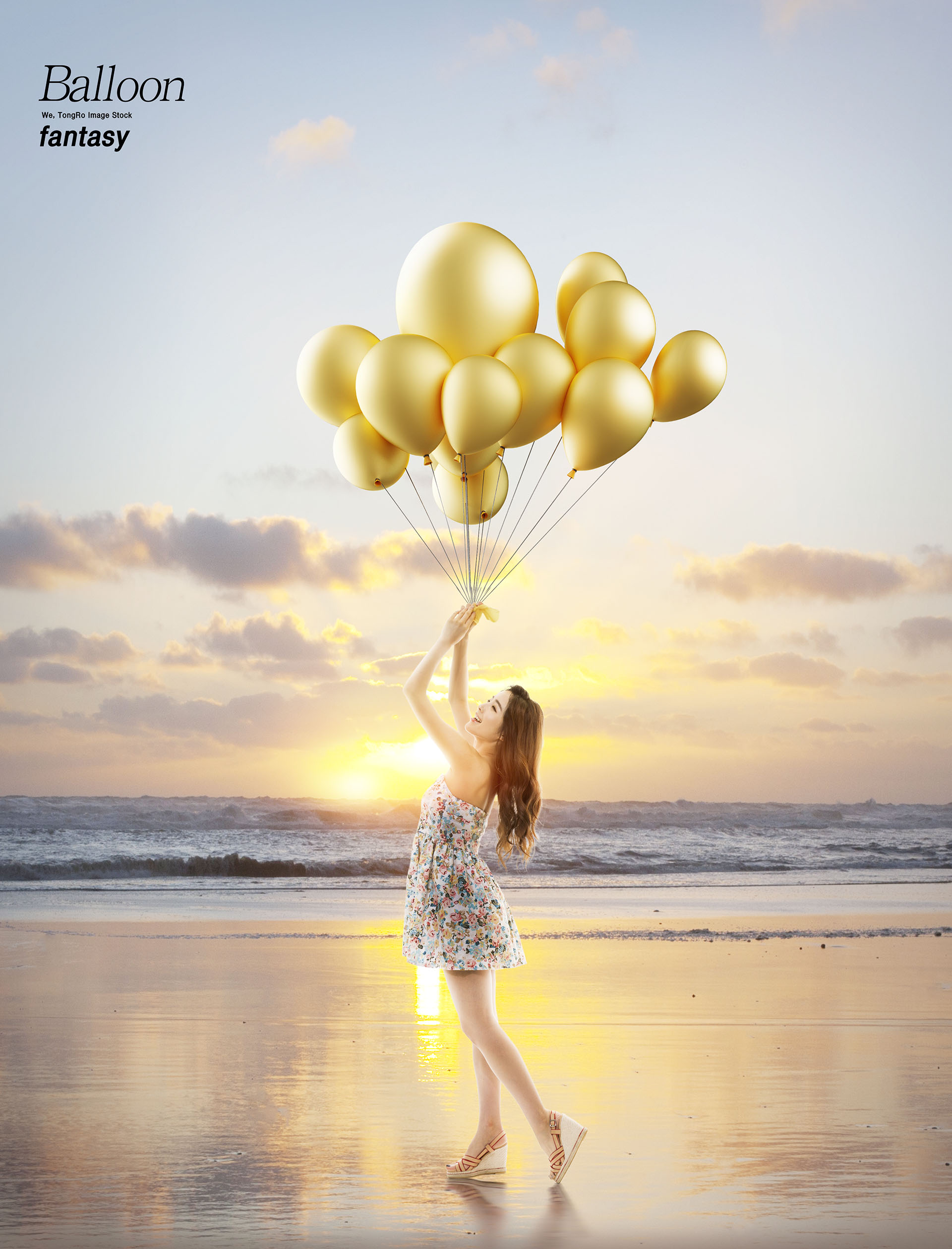 梦幻三八妇女节气球清新阳光女孩创意场景PSD海报模板插图(3)