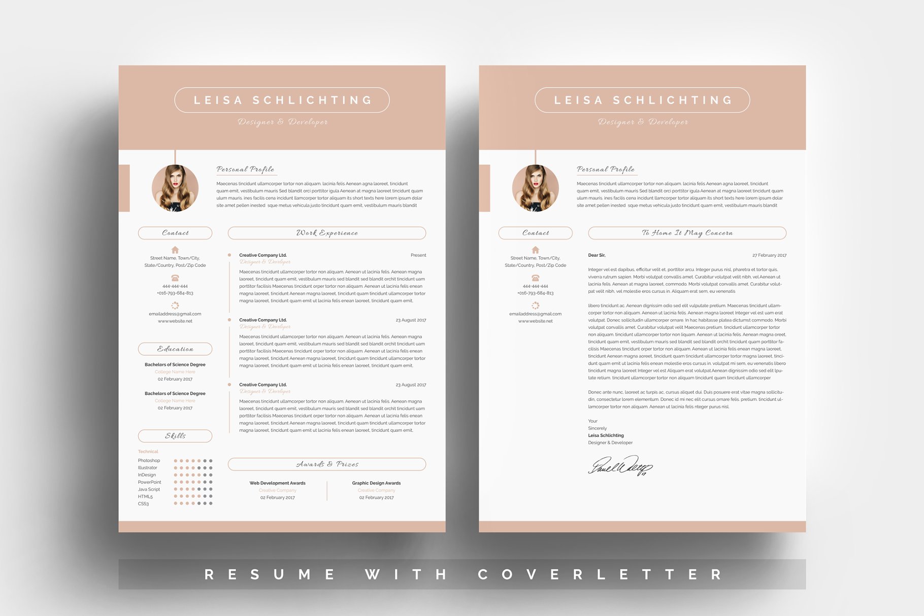 现代简洁的求职简历模板  Modern Resume/CV 3-Pages插图(3)