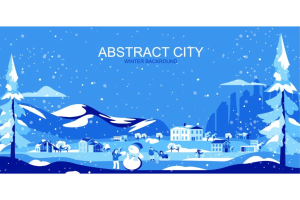凛冬之城主题网站Header设计矢量插画 Winter City Vector Illustration Header Website