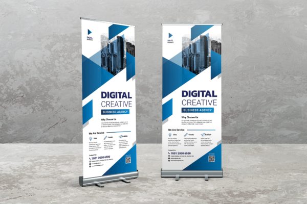创意数字企业简介易拉宝X展架广告Banner设计模板 Creative Digital Roll Up Banner