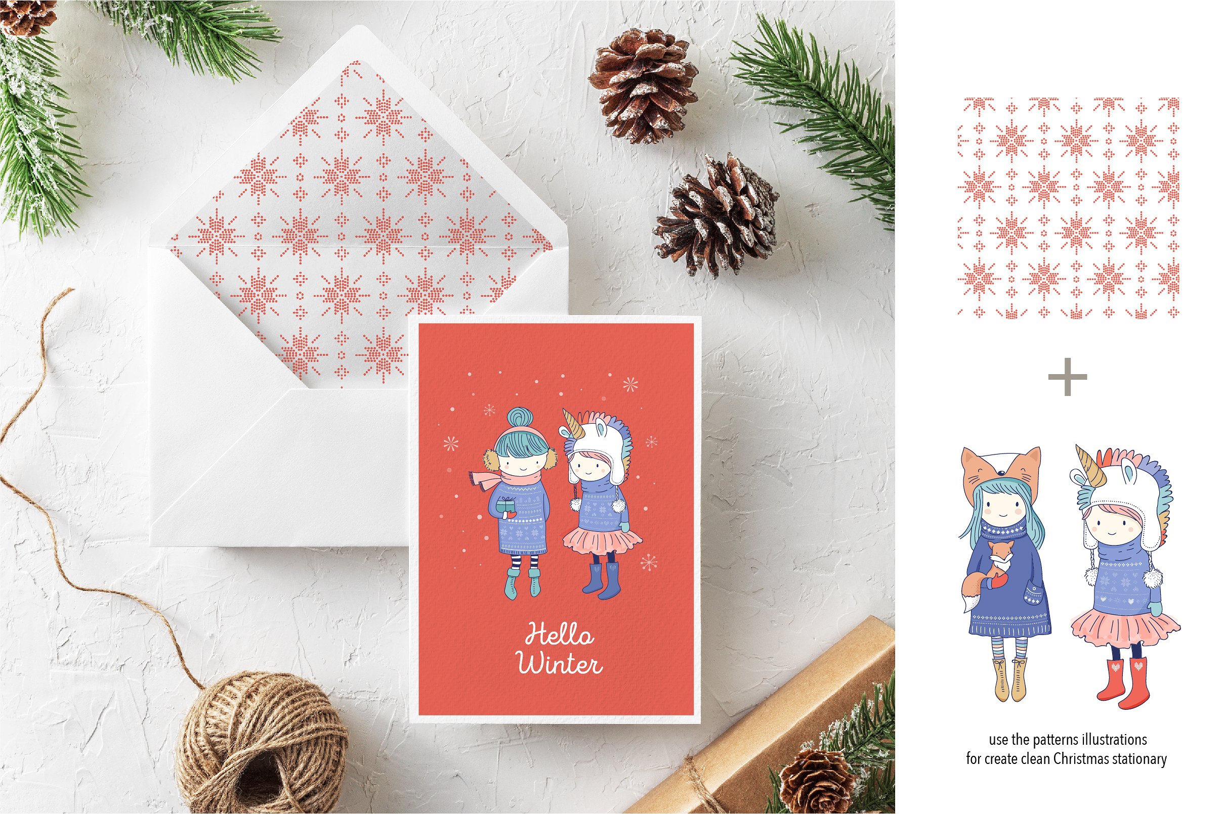 可爱的卡通冬装女孩手绘插画 Cold weather, Warm friendship插图(4)