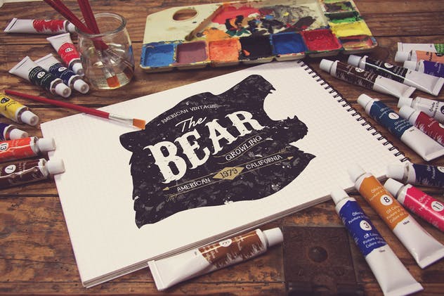 画室创作场景网格笔记本样机模板v1 Grid Paper Notebook插图(1)