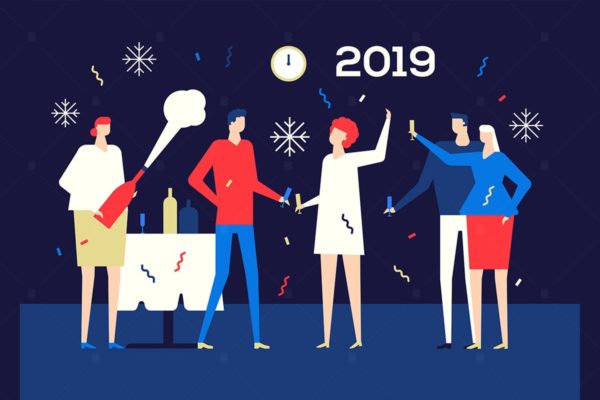 2019新年主题扁平化矢量插画1 Happy new year 2019 – flat design illustration
